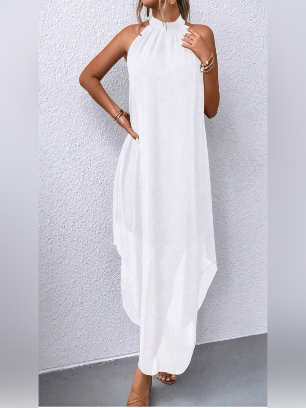 Sleeveless Halter Maxi Dress in White